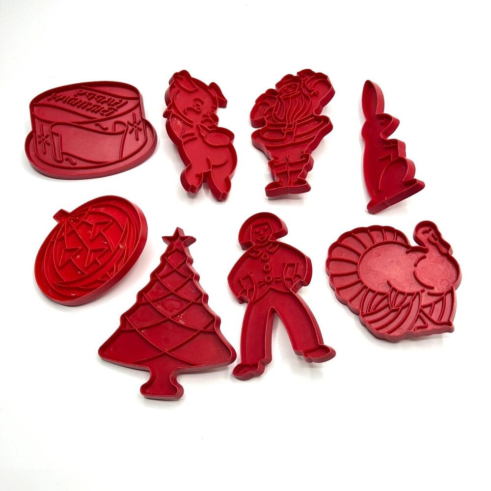 Vintage Tupperware Red Cookie‎ Cutters Lot of 8 Holiday Christmas Easter Turkey